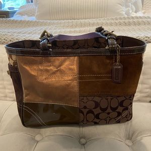 Brown leather + suede Coach bag and matching wallet; gently used